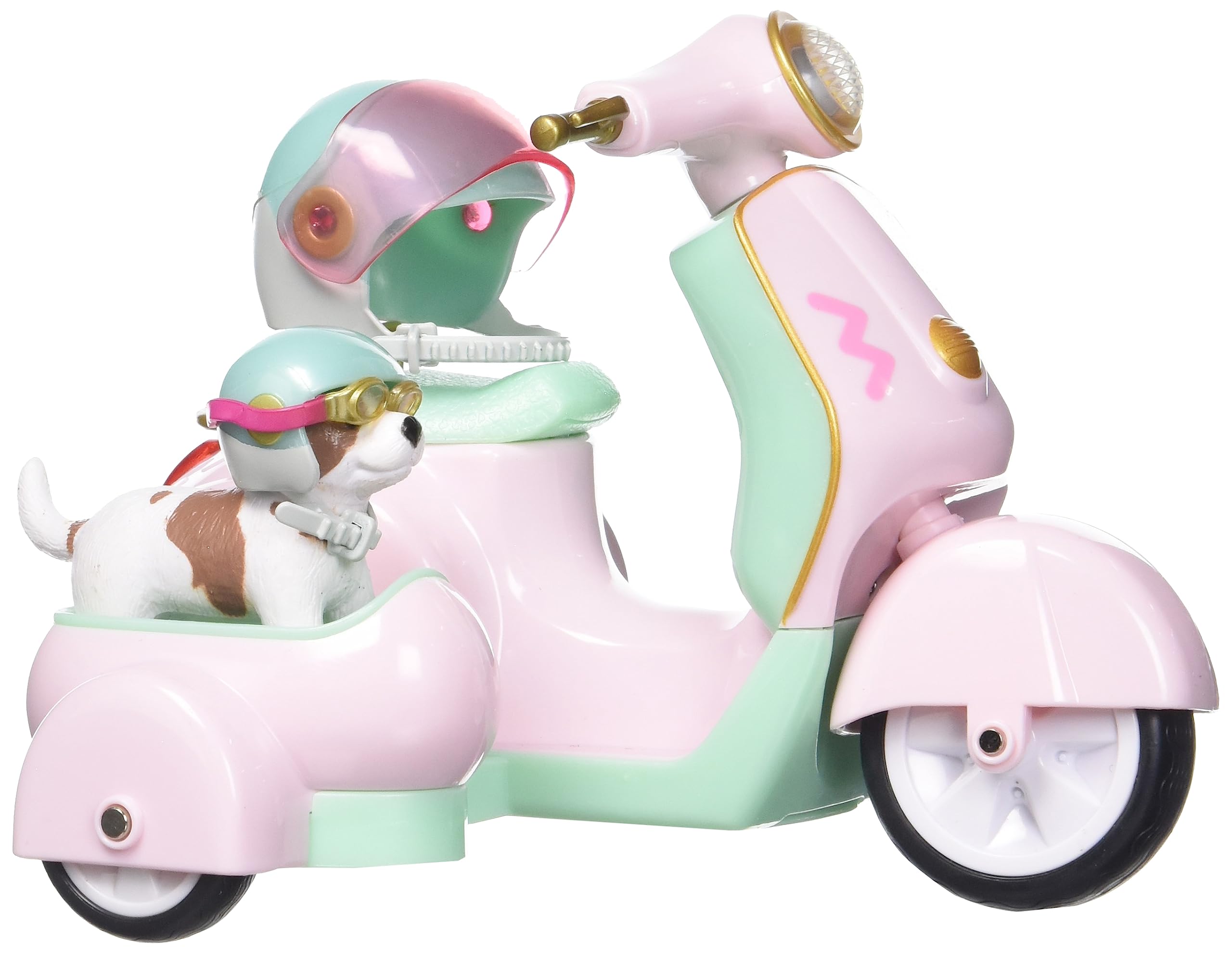 Lori Dolls – Toy Scooter for Mini Dolls – Vehicle with Accessories – Toy Dog with Helmet & Goggles – Working Lights & Sounds – Let’s Go for a Spin Scooter – 3 Years +