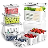 Fruit Storage Containers for Fridge - 5 Size Food Storage Containers for Refrigerator Organizers Bins with Colander Set, Clear Lettuce Keeper with Lids and Handle, Ideal Vegetable Storage Bins
