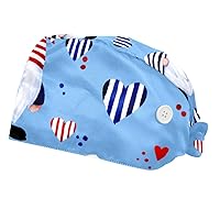 2 Pcs Scrub Cap with Buttons, American Flag Stars Surgical Caps Adjustable Tie Back Hats for Women Men