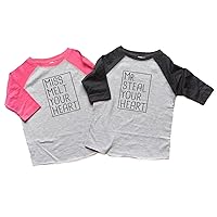 Twin Boy and Girl Matching Valentine's Day Raglan Shirts - Sibling Mr. Steal and Miss Melt Your Heart