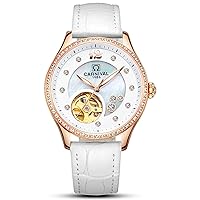 Women's Japan Automatic Mechnicial Rose-Gold Plated Stainless Steel Analog Wrist Watch with Calfskin Band -389