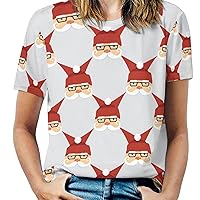 Santa Pattern Women's Print Shirt Summer Tops Short Sleeve Crewneck Graphic T-Shirt Blouses Tunic