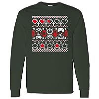 UGP Campus Apparel Gamer Ugly Holiday Sweater - Fake Knit Print Christmas Long Sleeve T Shirt