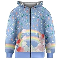 PattyCandy Kids Zip Up Hoodie Jackets with Side Pockets Woodland Unicorns & Forest Pattern for 2-13 Years Old
