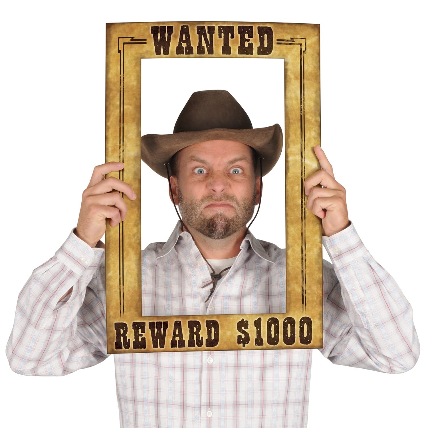 Beistle 2 Piece Wanted Photo Booth Selfie Frames for Wild West Cowboy Western Party Supplies, 23.5