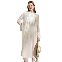LilySilk Crewneck 100% Silk Georgette Dress Oversize Lightweight Semi Sheer Long Flowy Holiday Vacation Dress for Women