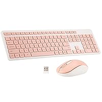 Wireless Keyboard and Mouse Combo, 2.4G Silent Cordless Wireless Keyboard Mouse Combo for Windows Chrome Laptop Computer PC Desktop, 106 Keys Full Size with Number Pad, 1600 DPI Optical Mouse (Pink)