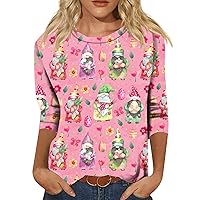 Ladies 3/4 Sleeve Tunic Women's Tee O-Neck Tshirt 2024 Tops Easter Print Summer Daily Shirt Plus Size Daily Blouse