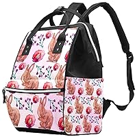 Bunny Rabbit and Flowers Diaper Bag Backpack Baby Nappy Changing Bags Multi Function Large Capacity Travel Bag