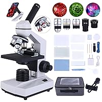 Compound monocular Microscope 40X-2000X with Slide Set, Operating Accessories Mobile Calipers Double LED Lighting Biological Microscope, Suitable for School Laboratory Home Education