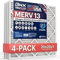 BNX TruFilter 20x20x1 MERV 13 (4-Pack) AC Furnace Air Filter - MADE IN USA - Electrostatic Pleated Air Conditioner HVAC AC Furnace Filters - Removes Pollen, Mold, Bacteria, Smoke