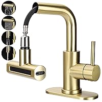 Bathroom Faucet 4 in 1, Faucet for Bathroom with Pull Down Sprayer, Brushed Gold Bathroom Sink Faucet for 1 or 3 Holes