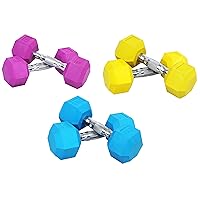 Signature Fitness Colored Rubber Coated Hex Dumbbell Weight Set and Storage Rack, Multiple Packages