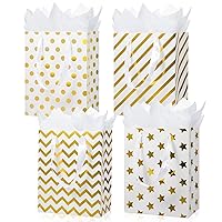 QIELSER Gift Bags Medium Size with Tissue Paper, 4 Designs Gold Foil Small Gift Bags with Handles for Shopping, Birthday, Party Favor, Wedding, Baby Shower, Christmas, Craft-4 Pack-7