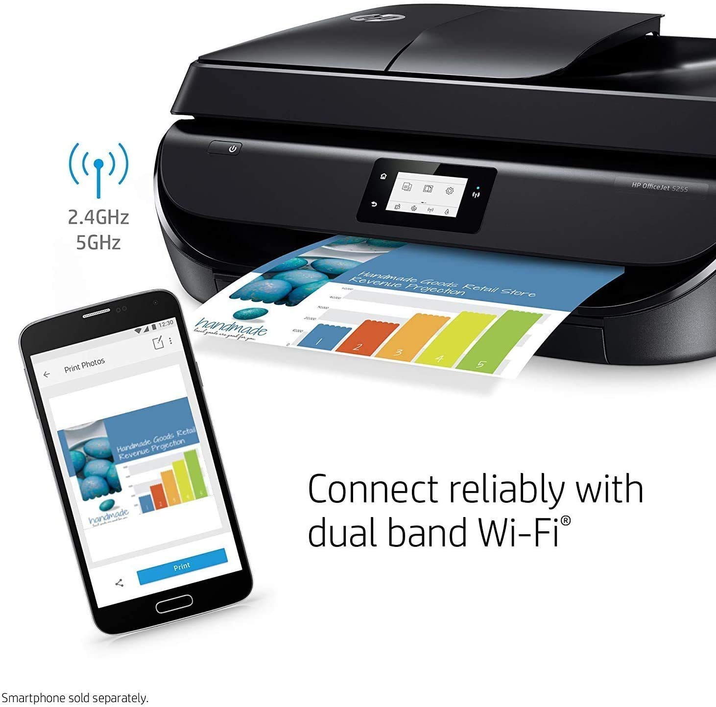 HP OfficeJet 5255 Wireless All-in-One Color Printer, HP Instant Ink, Works with Alexa (M2U75A)