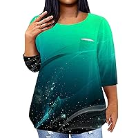 Women's Tops Plus Size Oversized Tshirts for Women Gradient Color Novelty Casual Fashion Loose with 3/4 Sleeve Round Neck Blouses Fluorescent Green 3X-Large
