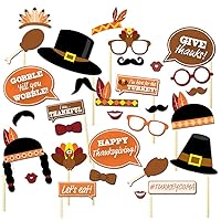31pcs Fall Party Photo Booth Props Party Props kit Harvest Festival Party Supplies Thanksgiving Prop Frame Make up Accessories Photo Props for Thanksgiving Wooden Photo Frame Suite