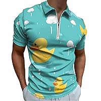 Duck Mens Polo Shirts Quick Dry Short Sleeve Zippered Workout T Shirt Tee Top