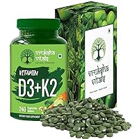 D3 & K2 100% RDA, 120 (+120 Extra)= 240 Tablets - Plant Based Vitamin D3 600 IU & Vitamin K2 as MK7 55 mcg, Vitamin D & VIT K Vegan Tablets/Capsules Supplement