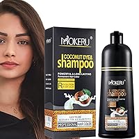 MOKERU Coconut Dark Brown Hair Dye Shampoo for Gray Hair, Semi-Permanent Color Women and Men, Fast Acting Long Lasting, 3 in 1- 100% Grey Coverage(17.6 Fl oz)