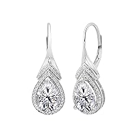 Teardrop Classic Lever Back Earrings for Women with 3.68 ctw, Center Pear (3.40 ct) & Side Round (0.28 ct) Lab Grown White Diamond or Cubic Zirconia in 925 Sterling Silver