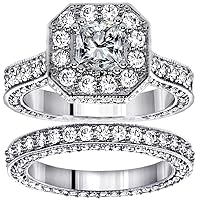 4.38 CT TW GIA Certified Princess Cut Designer Engagement Bridal Set in Platinum