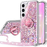 Silverback for Samsung Galaxy S23 Case, Moving Liquid Holographic Sparkle Glitter Case with Kickstand, Girls Women Bling Diamond Ring Slim Protective Case for Galaxy S23 - Pink