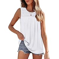 OFEEFAN Womens Tank Tops Summer Pleated Crew Neck Sleeveless Tops for Women Ruched Loose