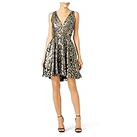 Sequin Marilyn Dress - Deep-V Dress with Flared Skirt Gold and Black