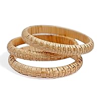 Eco-Svelte - Set of 3 Natural Narrow-Width Half-round Rattan Bracelets for Women | Handwoven Bamboo Cane Bangle (Medium Hand Size)