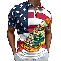 American and Florida State Flag Men’s Polo Shirt Casual Short Sleeve T Shirt Slim Fit Golf Polo Shirts