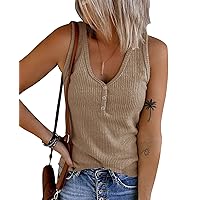 Yuccalley Women's Ribbed Knit V Neck Tank Tops Sleeveless Henley Shirts Button Up Cami Tees