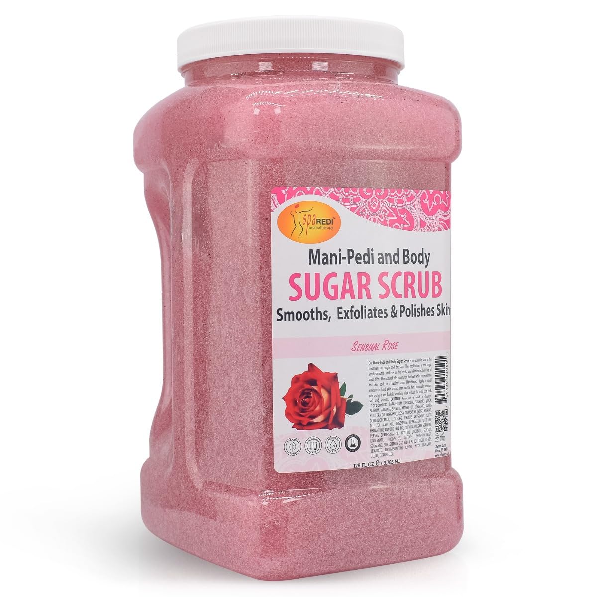 SPA REDI - Sugar Body Scrub,Sensual Rose, 128 Oz - Exfoliating, Moisturizing, Hydrating and Nourishing, Glow, Polish, Smooth and Fresh Skin - Body Exfoliator