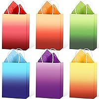 Chrisfall 24 Pcs Party Favors Bags with 30 Pcs Tissue Paper, Kraft Paper Bags with Handles Wrap Goodie Bags for Birthdays, Easter, Weddings, Mother's Day, Baby Showers (Gradient Color Pattern)