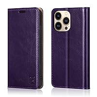Belemay Compatible with iPhone 15 Pro Max Case Wallet-Genuine Leather-RFID Blocking Card Holders-Shockproof TPU Shell-Kickstand-Durable Flip Cover Book Folding Phone Case Women Men (6.7-inch) Purple