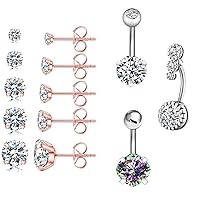 Jewelry for Women Men Silver Stainless Steel Piercing Stud Earrings Belly button ring Set