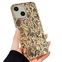 Compatible for iPhone 14 Case Cute Glitter Fashion Women Girly Luxury Tin Foil Pleated Design Phone Cases 3D Gold Silicone Electroplated Sparkly Slim Soft Glossy Cover 6.1 Inch
