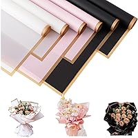 24 Sheets Flower Wrapping Paper Waterproof Floral Bouquet Wrapping Paper, Papel Para Ramos De Flores, Florist Bouquet Supplies Wrapping Paper, Gold Edge Flower Paper Wrap Floral Wrapping Paper