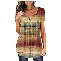 Blouses for Women Dressy Casual,Tunic Plus Size Summer Short Sleeve Shirt V-Neck Button Trendy Sexy Tees Top