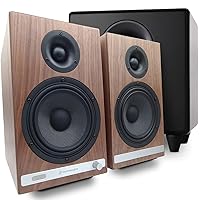 Audioengine HD6 Walnut with 250W S8 Black Subwoofer and Speaker Stands