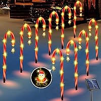 10 Pack Candy Cane Lights Solar Christmas Decorations Outdoor Led Pathway Markers Lights with Santa Claus for Walkway Driveway Lawn Yard Garden Home Indoor Xmas Decor 2-in-1 Rechargeable Solar Power