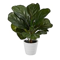 Nearly Natural 11in. Fiddle Leaf Artificial Plant in White Planter (Real Touch)