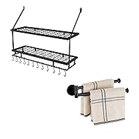 KES 30-Inch Kitchen Pot Rack - Mounted Hanging Rack for Kitchen Storage 9-Inch Swing Out Double Towel Bar 2-Arm, KUR215S75B-BK-KES+A2106S23-BK