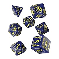 Q-Workshop Galactic Navy & Yellow RPG Ornamented Dice Set 7 Polyhedral Pieces