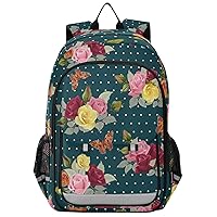ALAZA Rose Butterfly Polka Dots Backpack Bookbag Laptop Notebook Bag Casual Travel Trip Daypack for Women Men Fits 15.6 Laptop
