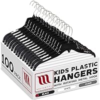 485 Black, Kids Plastic Hangers with Rotating Metal Hook and Notches for Straps, Great for Shirts/Tops/Dresses, 15-Inch (Pack of 100)