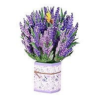 CERSLIMO Pop Up Flower Bouquet, Pop Up Cards for Mom Teacher Friend, 3D Forever Lavender Flowers Bouquet Popup Thank You Greeting Cards for Mothers Day Birthday Anniversary