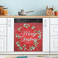 Merry Christmas Wreath Red Magnetic Sticker Dishwasher Door Cover Kitchen Cabinet Panels, Fridge Magnet, Home Appliances Decor Decals 23