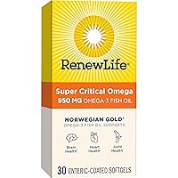 Renew Life Norwegian Gold Super Critical Omega Softgels, Daily Supplement Supports Heart, Brain and Joint Health, EPA and DHA Omega-3 Fish Oil, Dairy and gluten-free, 950 Mg 30 Count
