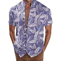 Mens Casual Beach Tropical Shirts Caribbean Hawaiian Summer Cruise Clothes Button Down Short Sleeve Stand Collar Golf